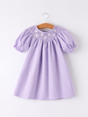 Girls Butterfly Smocking Embroidered Purple Dress