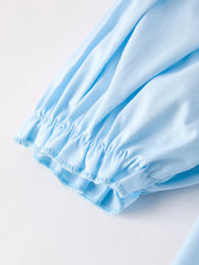 Girls Cross Smocking Embroidered Blue Dress