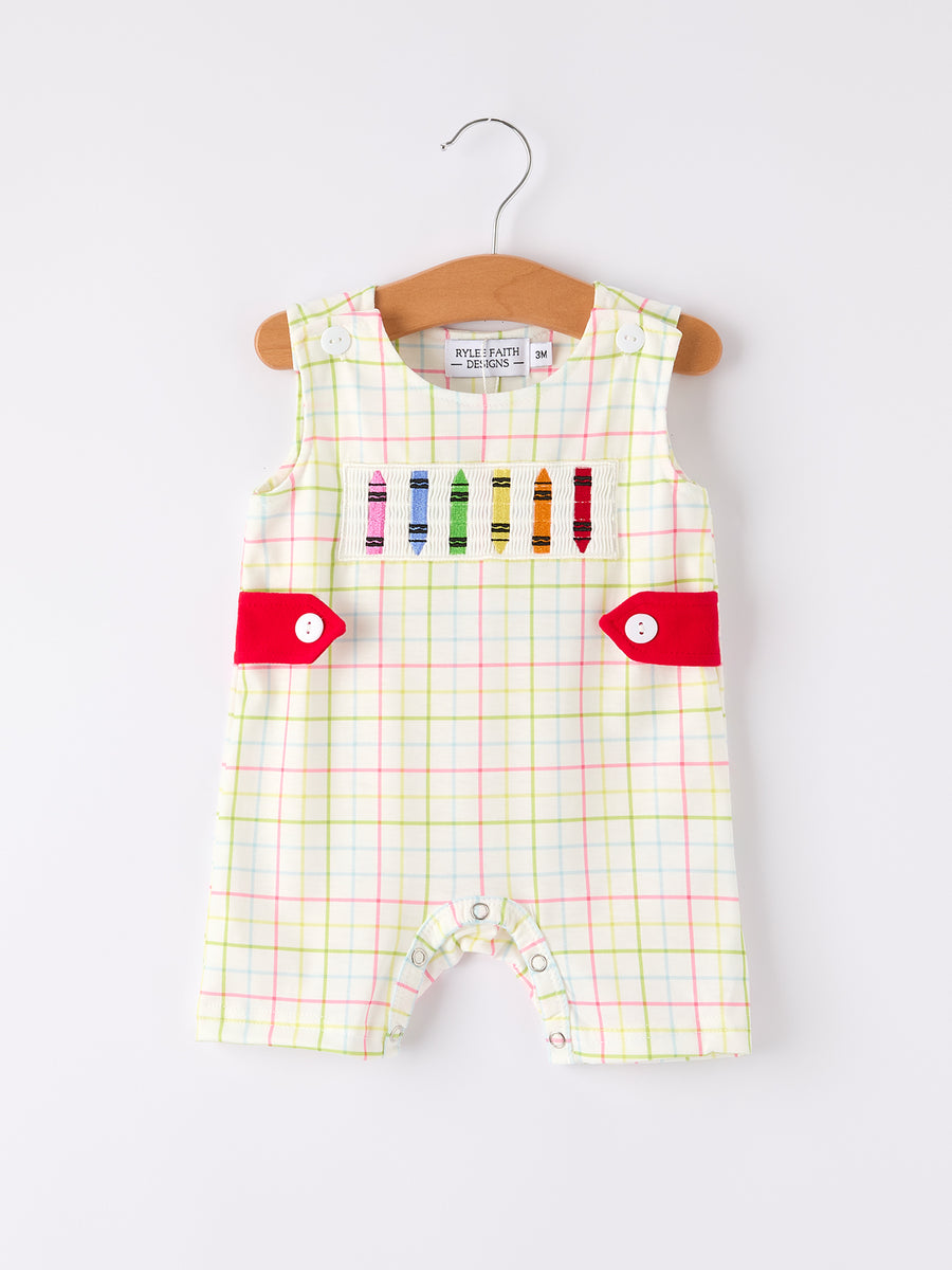 Back-To-School Smocking Embroidery Boys' Romper