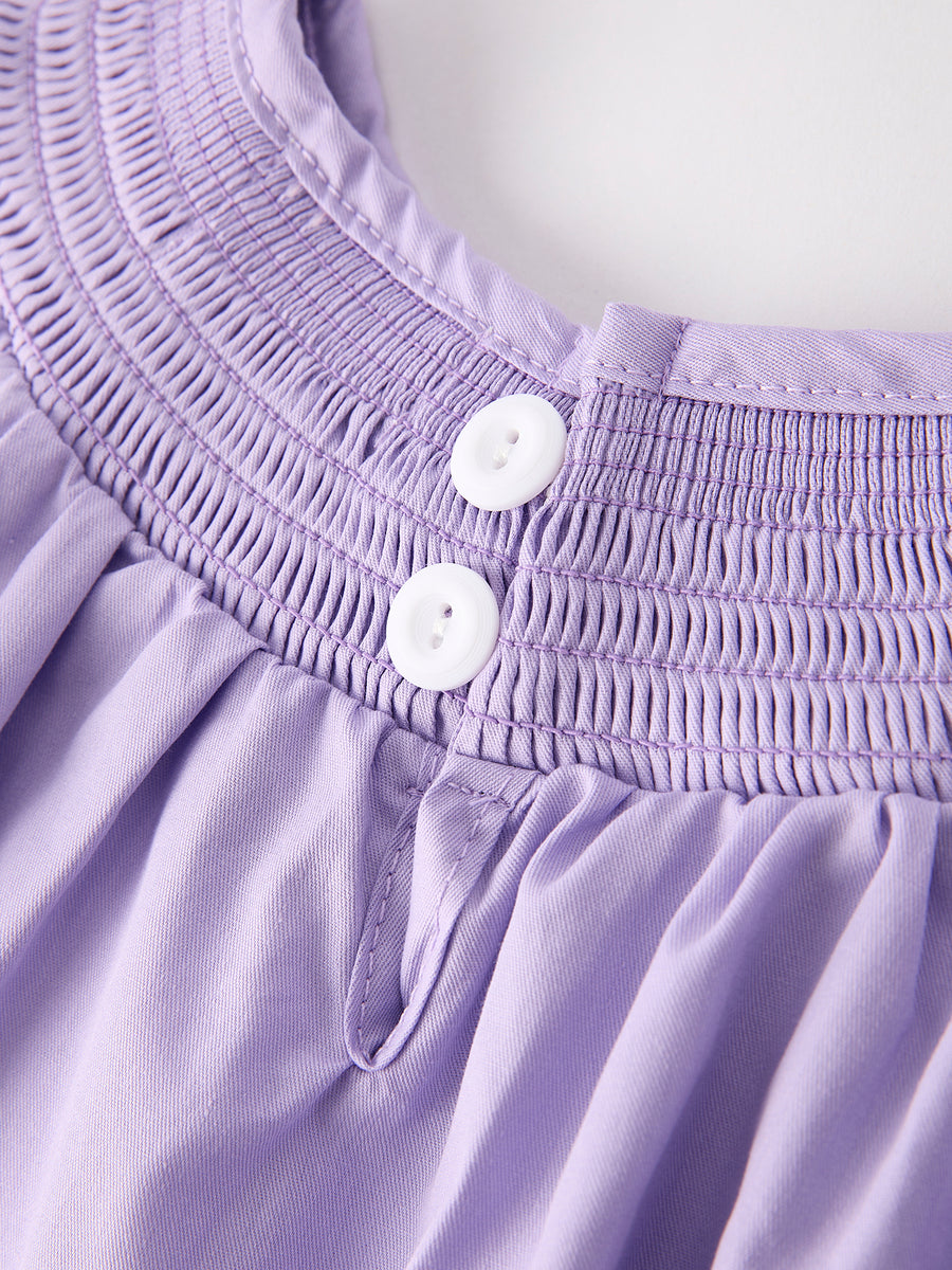 Girls Butterfly Smocking Embroidered Purple Dress