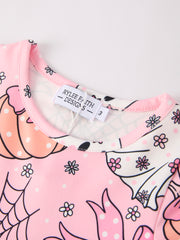 Halloween Ghost Pumpkin Print Ruffled Cuffs Long sleeve Dress