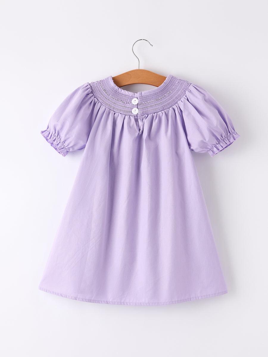 Girls Butterfly Smocking Embroidered Purple Dress