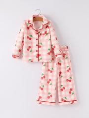 Waffle Cherry Girls Long Sleeve Set