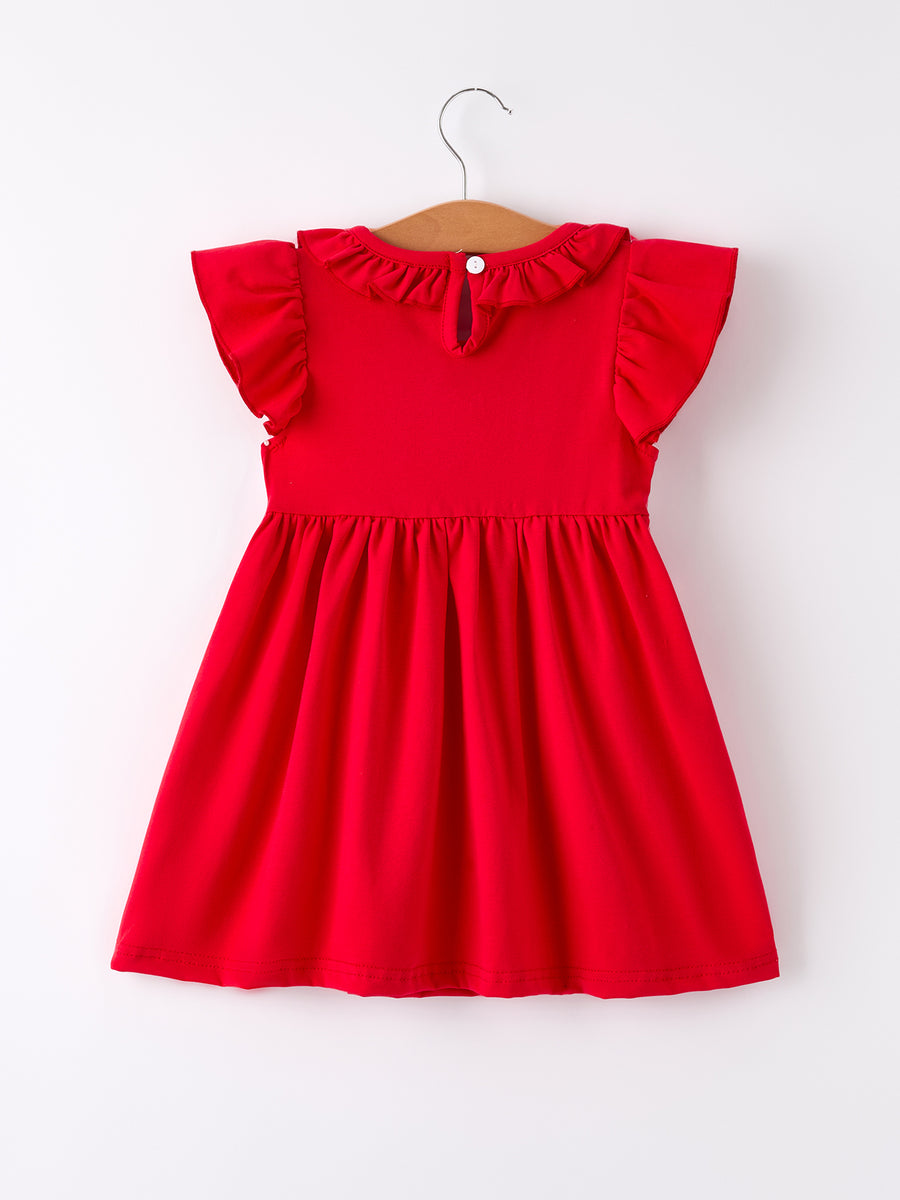 Red Cherry Bow Smocking Embroidery Girls'  Dress