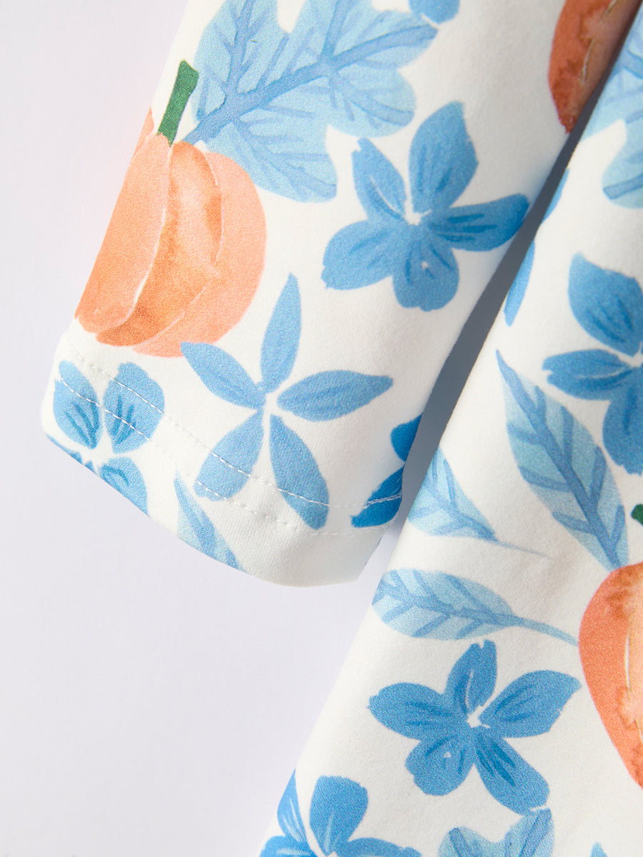Fall Halloween & Thanksgiving Pumpkin Floral Print Long Sleeve Dress