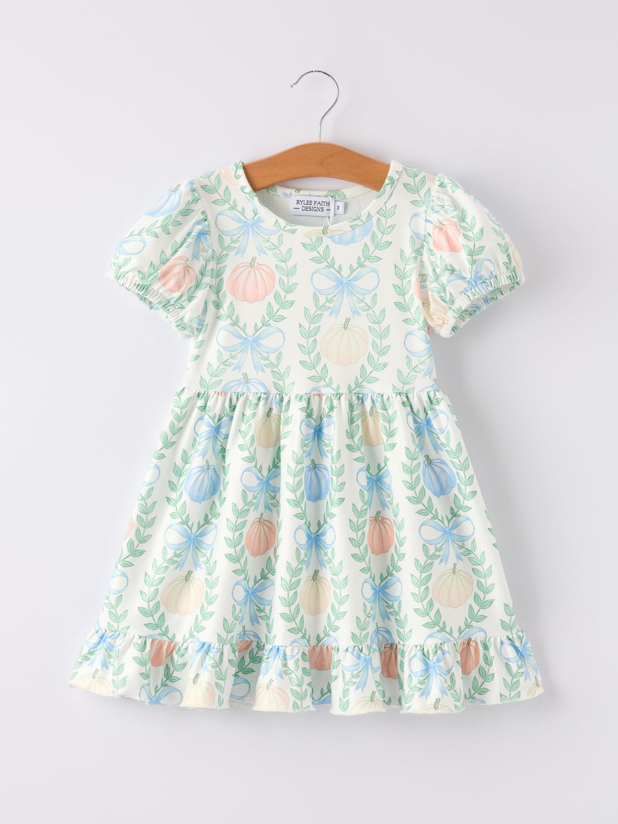 Playful Fall Thanksgiving Pumpkin Girls Dress