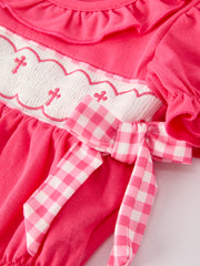 Hot Pink Smocked Church Christ Bishop Christening Romper