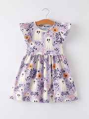 Halloween Purple Ghost Flying Sleeve Dress