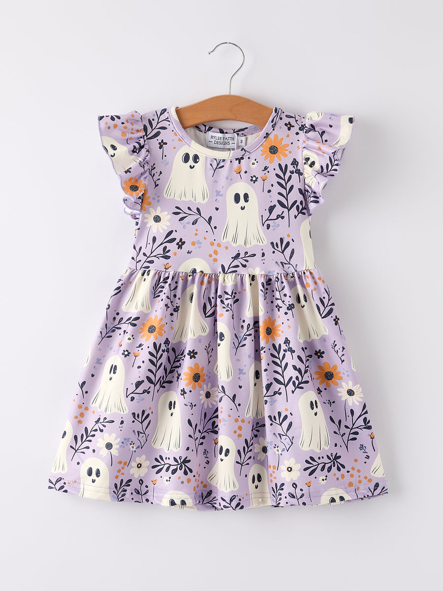 Halloween Purple Ghost Flying Sleeve Dress