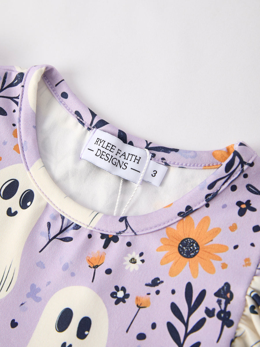 Halloween Purple Ghost Flying Sleeve Dress