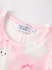 Halloween Pink Ghost Bow Flying Sleeve Dress