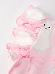 Halloween Pink Ghost Bow Flying Sleeve Dress