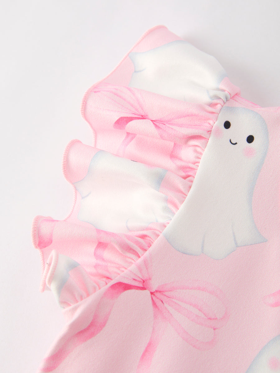 Halloween Pink Ghost Bow Flying Sleeve Dress