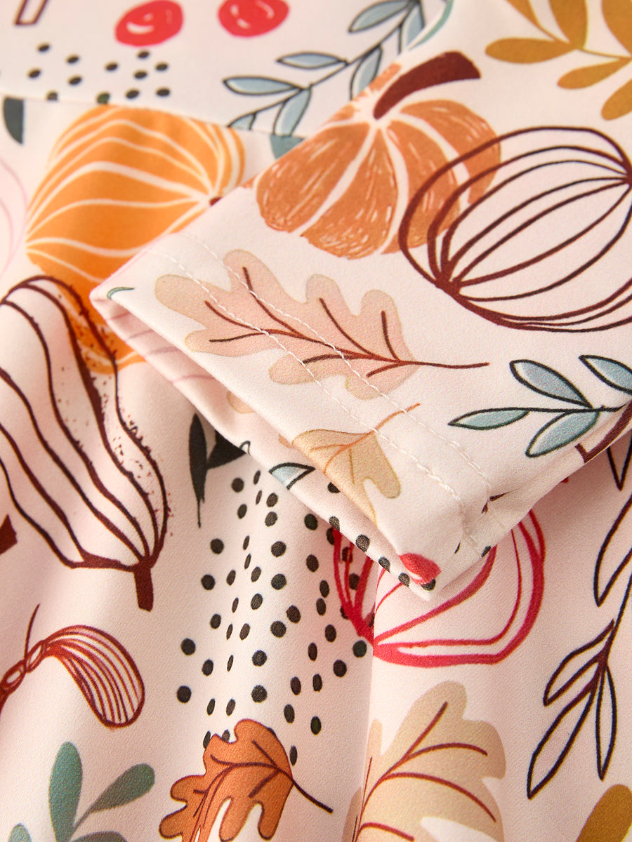 Fall Thanksgiving Pumpkin Leaf Print Dress