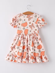 Halloween Pine Cone Coffee Print Girls Dress