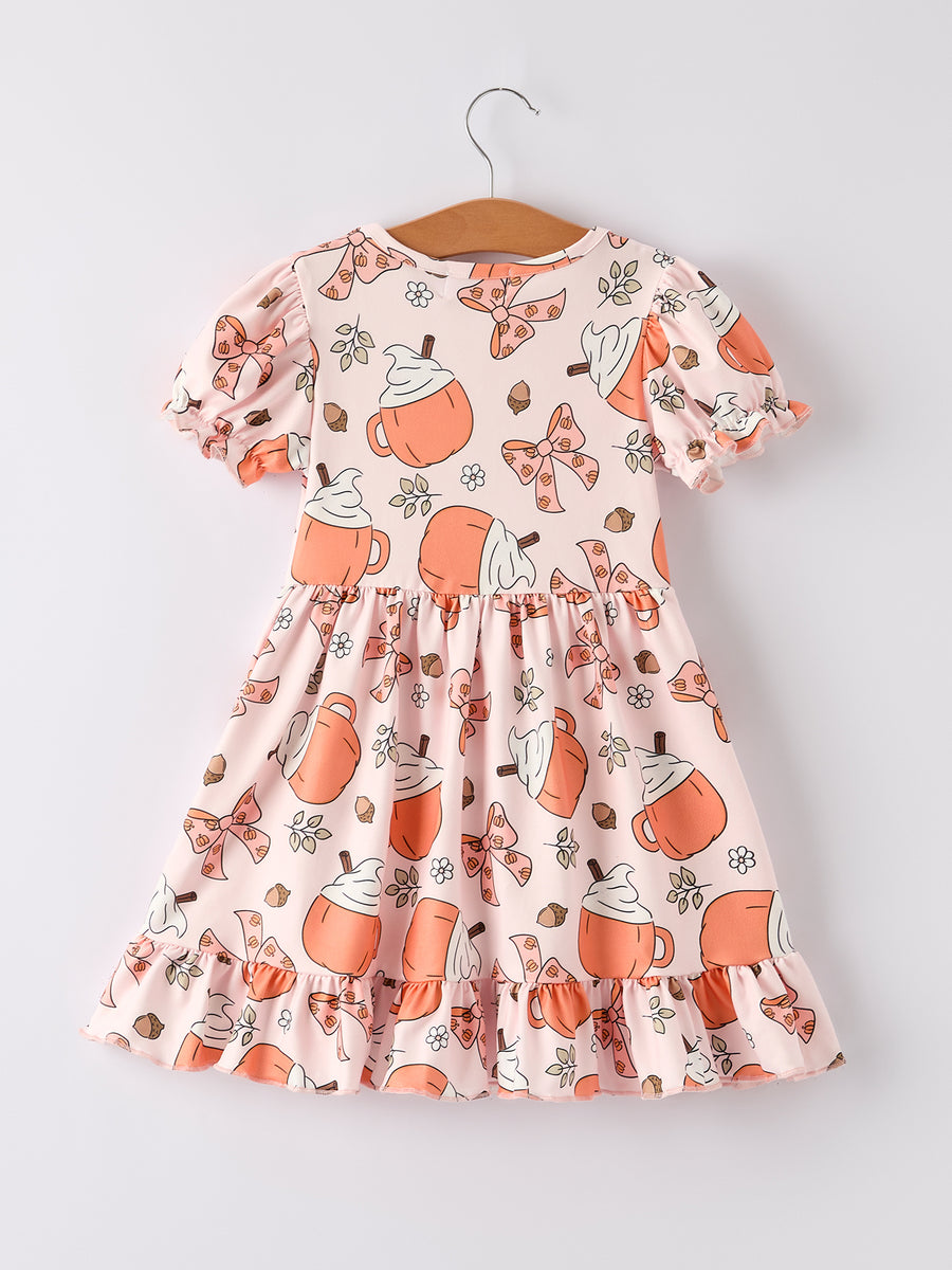 Halloween Pine Cone Coffee Print Girls Dress