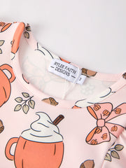 Halloween Pine Cone Coffee Print Girls Dress