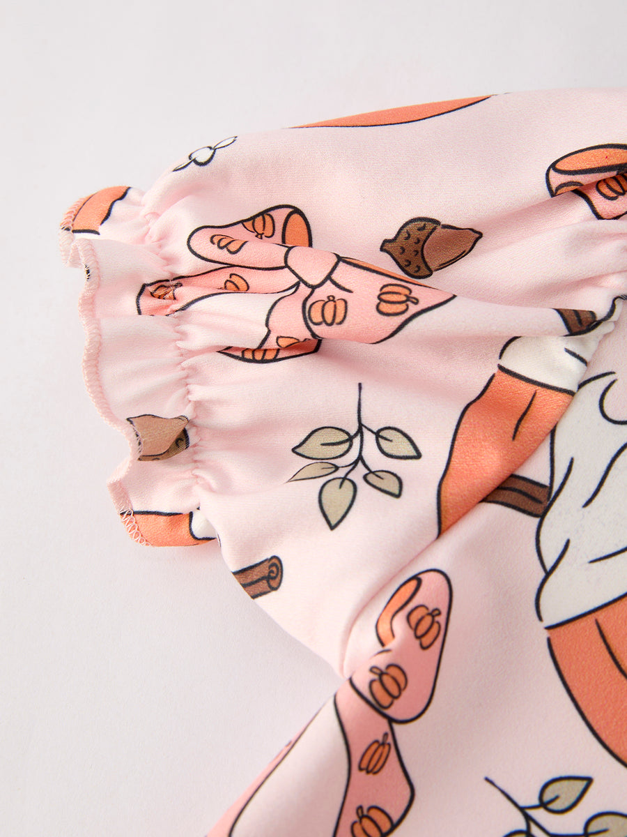 Halloween Pine Cone Coffee Print Girls Dress