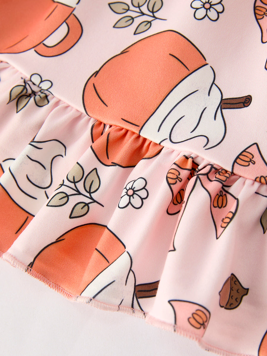 Halloween Pine Cone Coffee Print Girls Dress