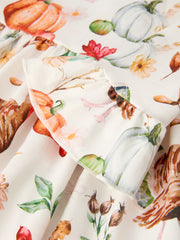 Thanksgiving Day Vintage Fall Pumpkin and Turkey Print Long Sleeve Dress