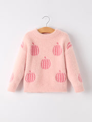 Fall Pumpkin Pink Girls Pullover Sweater