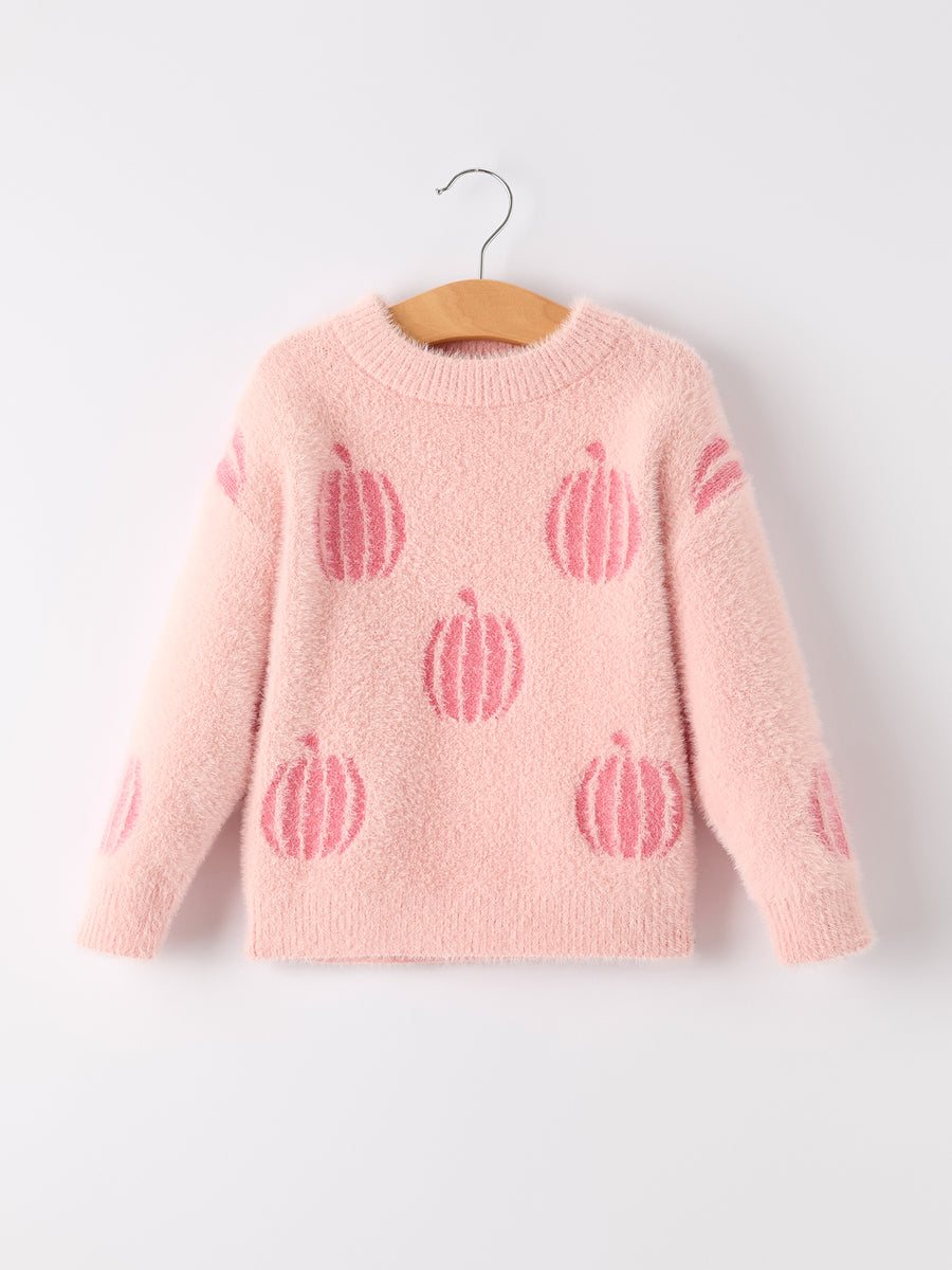 Fall Pumpkin Pink Girls Pullover Sweater