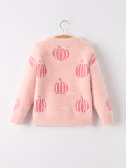 Fall Pumpkin Pink Girls Pullover Sweater