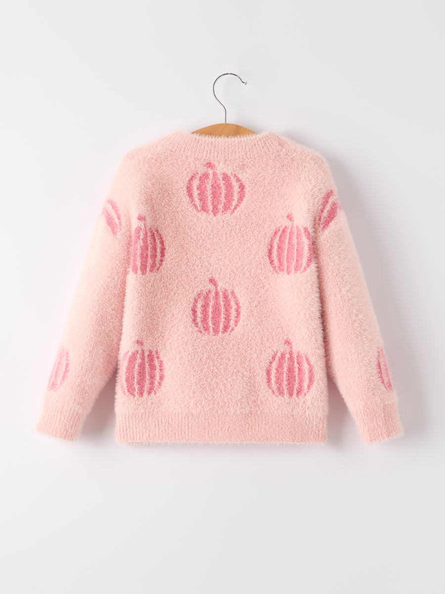 Fall Pumpkin Pink Girls Pullover Sweater