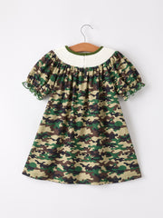 Camouflage Duck Smocking Embroidery Girls Dress
