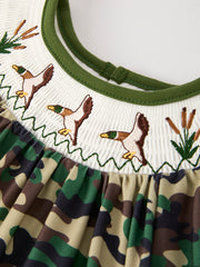 Camouflage Duck Smocking Embroidery Girls Dress