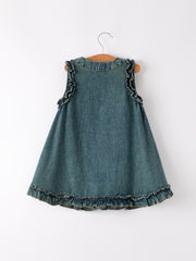 Vintage Denim Ruffle Girls Dress