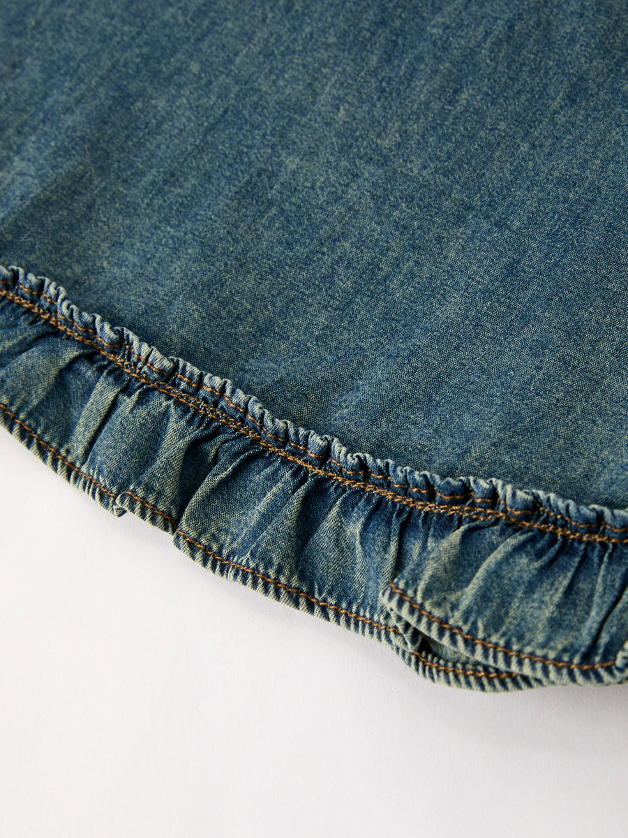 Vintage Denim Ruffle Girls Dress