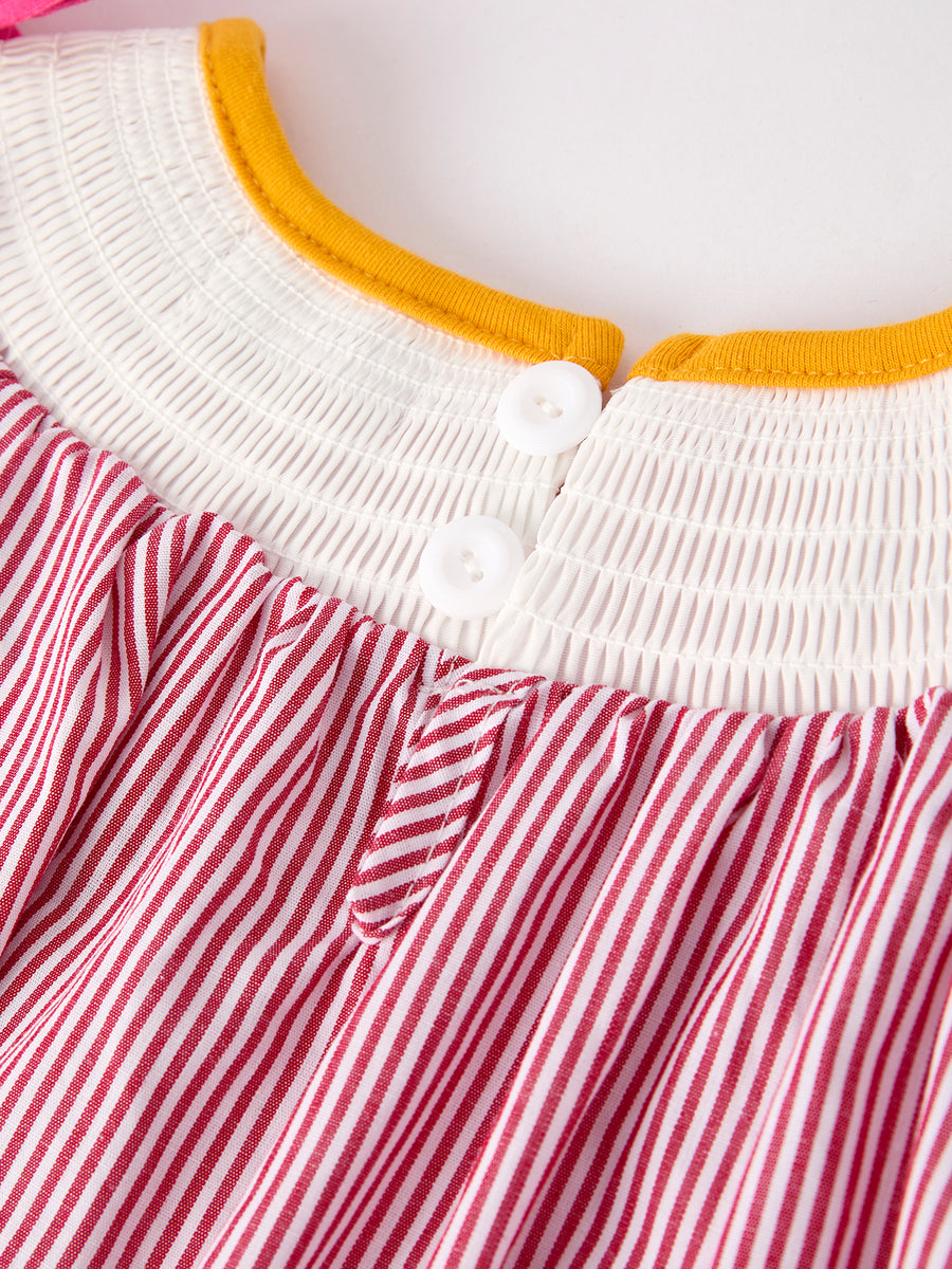 Autumn Rooster Smock Embroidered Girls Dress