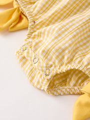 Yellow Plaid Floral Smocking Embroidered Baby Girl Romper