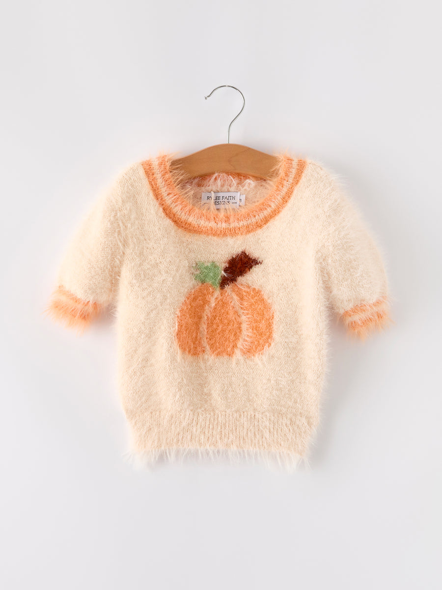 Fall Pumpkin Orange Girls Pullover Sweater