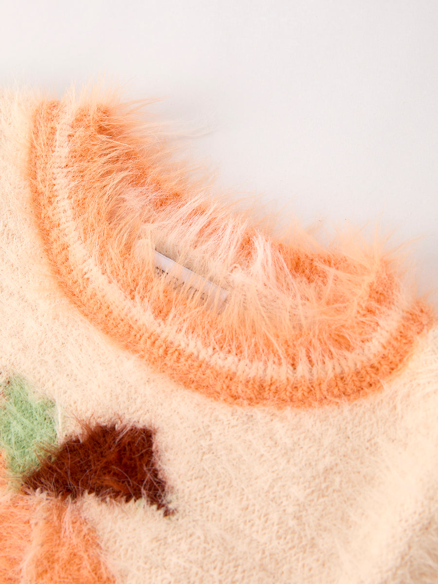 Fall Pumpkin Orange Girls Pullover Sweater