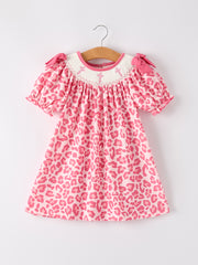 Pink Smocked Church Christ Bishop Christening Leopard Girl Dress