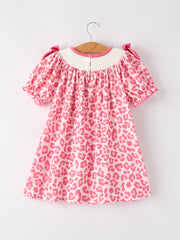 Pink Smocked Church Christ Bishop Christening Leopard Girl Dress