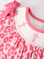 Pink Smocked Church Christ Bishop Christening Leopard Girl Dress