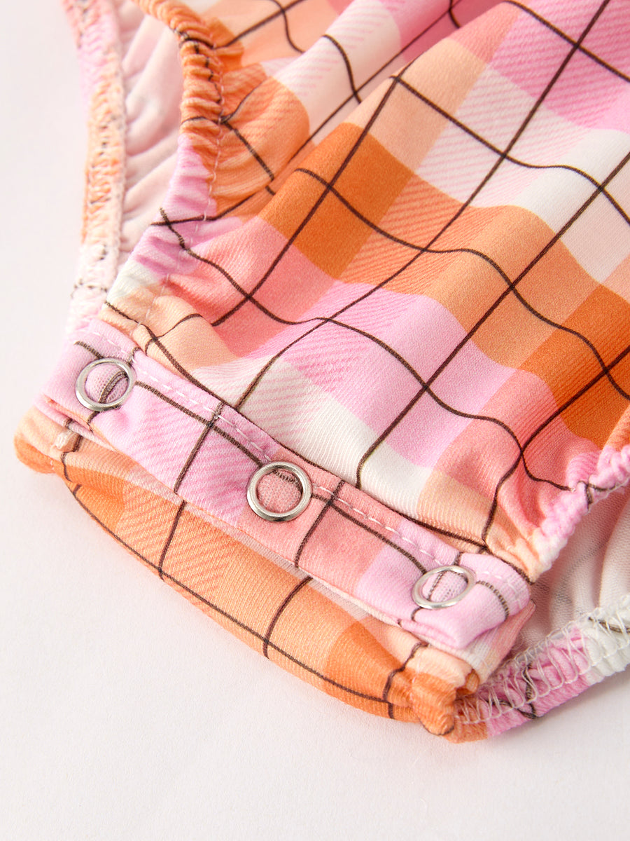 Halloween Pumpkin Bow Ghost Smock Embroidered Plaid Girls Romper