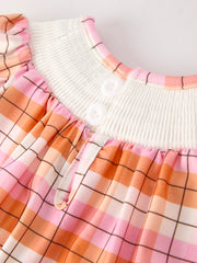 Halloween Pumpkin Bow Ghost Smock Embroidered Plaid Girls Romper