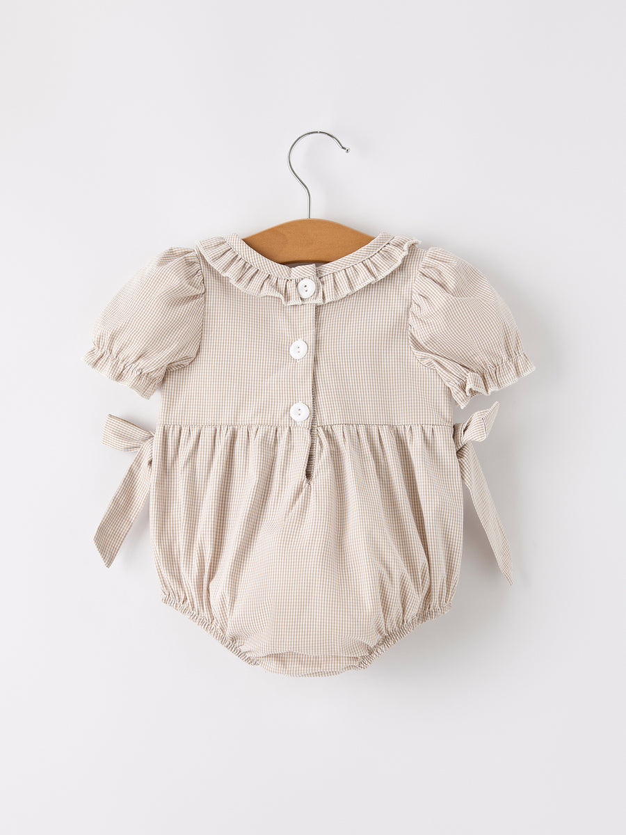 Fall Halloween & Thanksgiving Pumpkin Embroidery Smock Plaid Baby Girl Romper