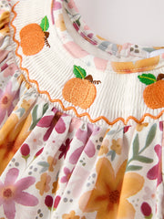Thanksgiving Pumpkin Embroidery Smock Floral Baby Girl Romper