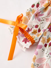 Thanksgiving Pumpkin Embroidery Smock Floral Baby Girl Romper