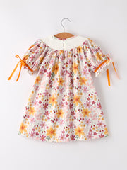 Thanksgiving Pumpkin Embroidery Smack Floral Baby Girl Dress