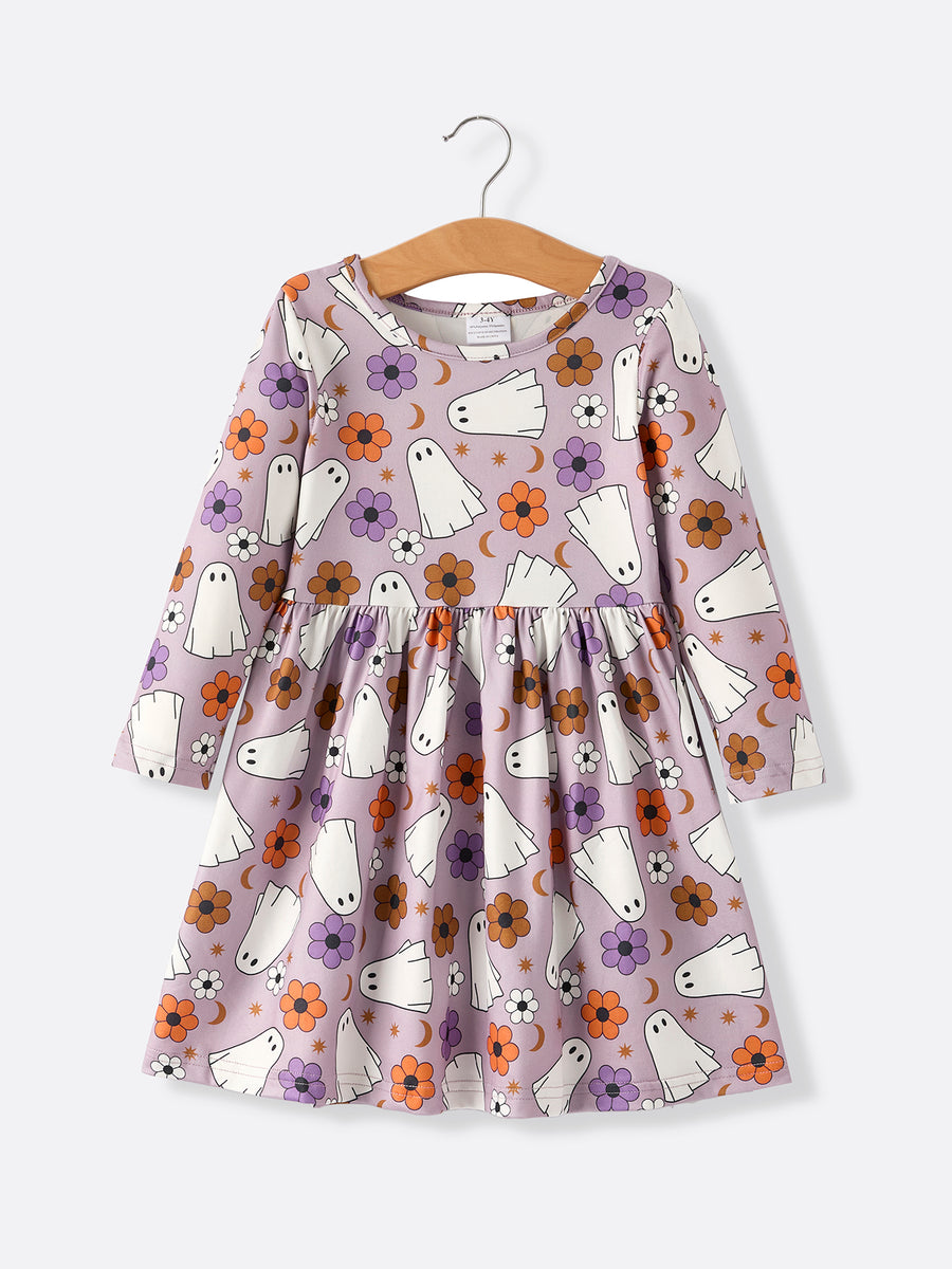 2 Piece Halloween Ghost Striped Girls Dress Set