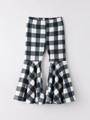 Black And White Checked Girls' Bell-Bottom Pants