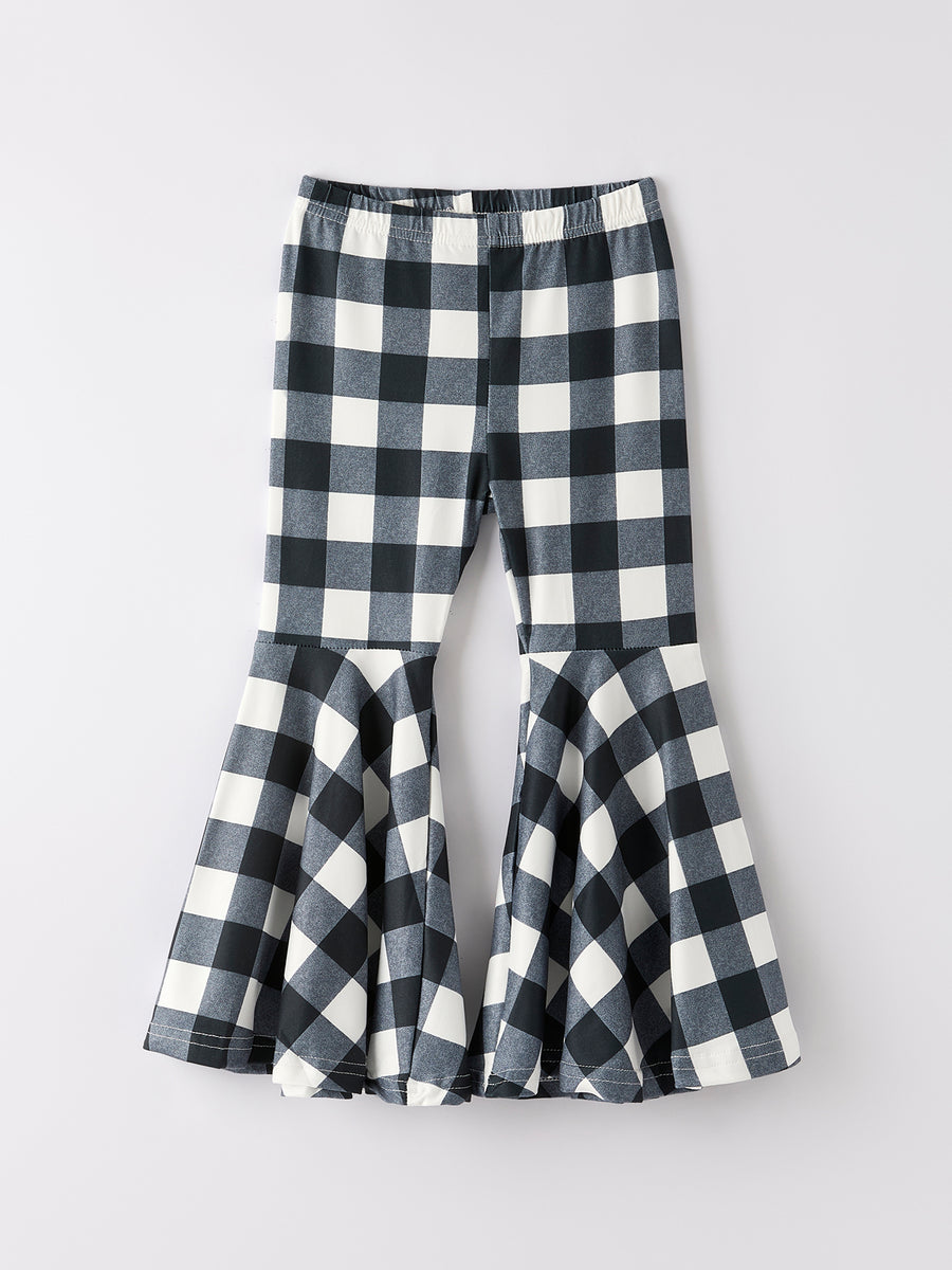 Black And White Checked Girls' Bell-Bottom Pants