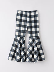 Black And White Checked Girls' Bell-Bottom Pants