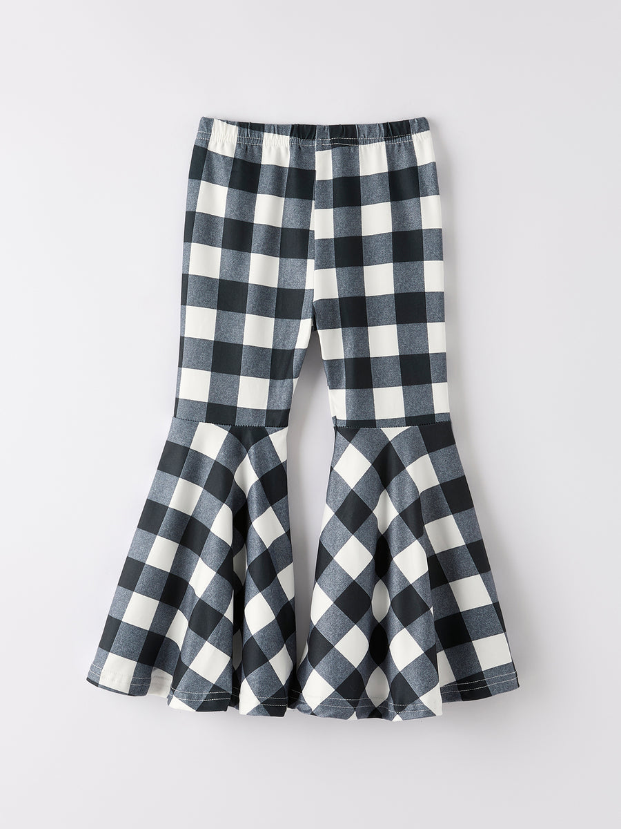 Black And White Checked Girls' Bell-Bottom Pants